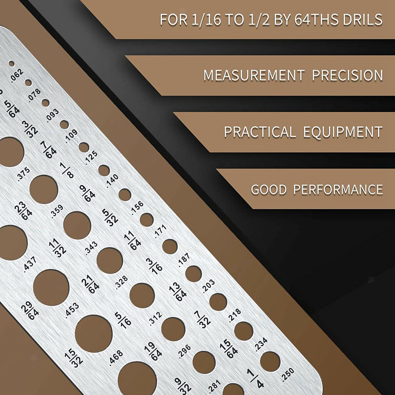 Steel Drill Bit Size Gauge 29 Sizes 1/16 to 1/2" Sizes Index Sizer Gauge