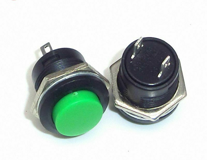 5pcs 16 mm Green Sign Protruding Head Automatic Reset Button Switch -  2 pin[M1]