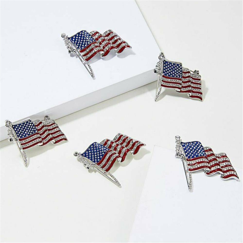 American USA National Flag Star Lapel Pins Crystal Rhinestone Brooch Badge Gift