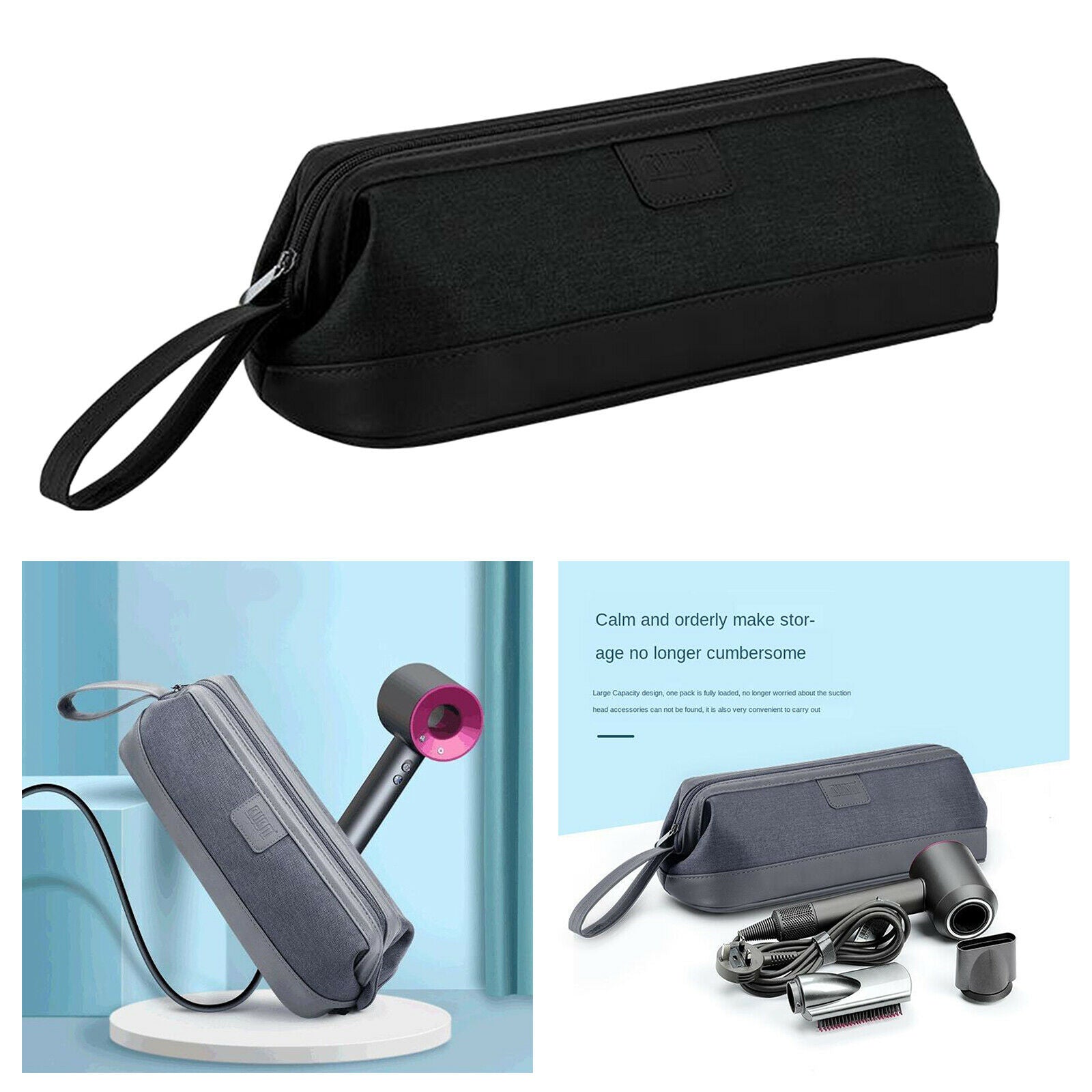 Dustproof Hair Dryer Storage Carrying Large Capacity for Dyson Black