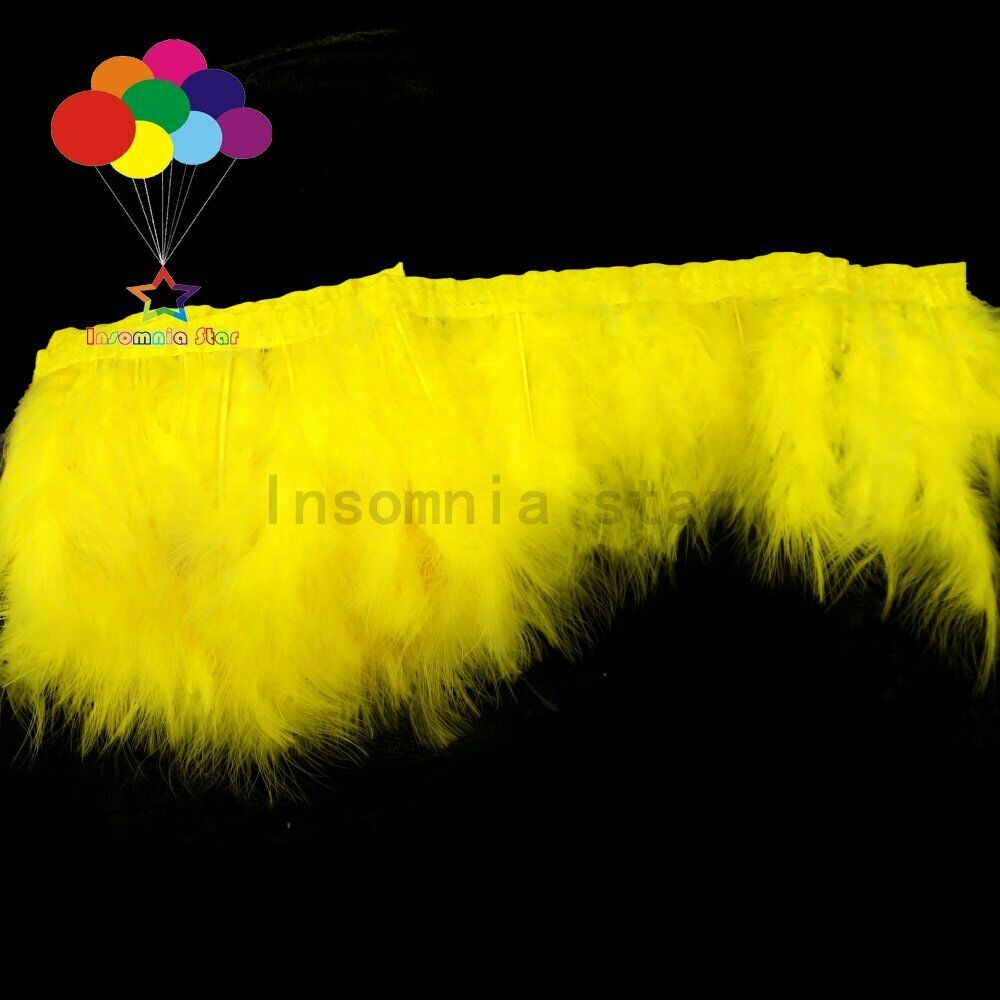 2 Meter fluffy Yellow Turkey feather with satin ribbon Width 6-7" Trims DIY