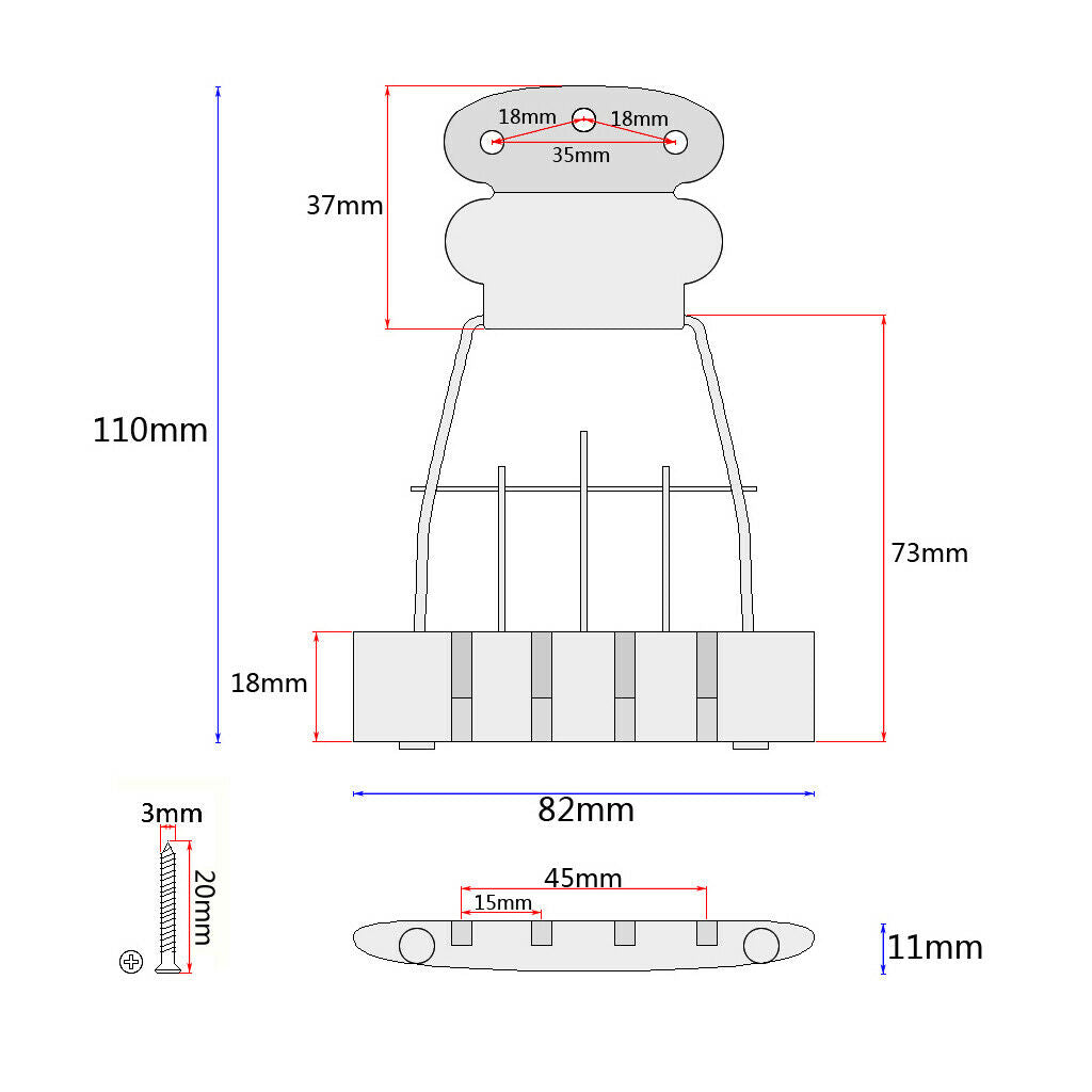 Semi Hollow Bass Trapeze Tailpiece Bridge for 4 String Bass Acessory