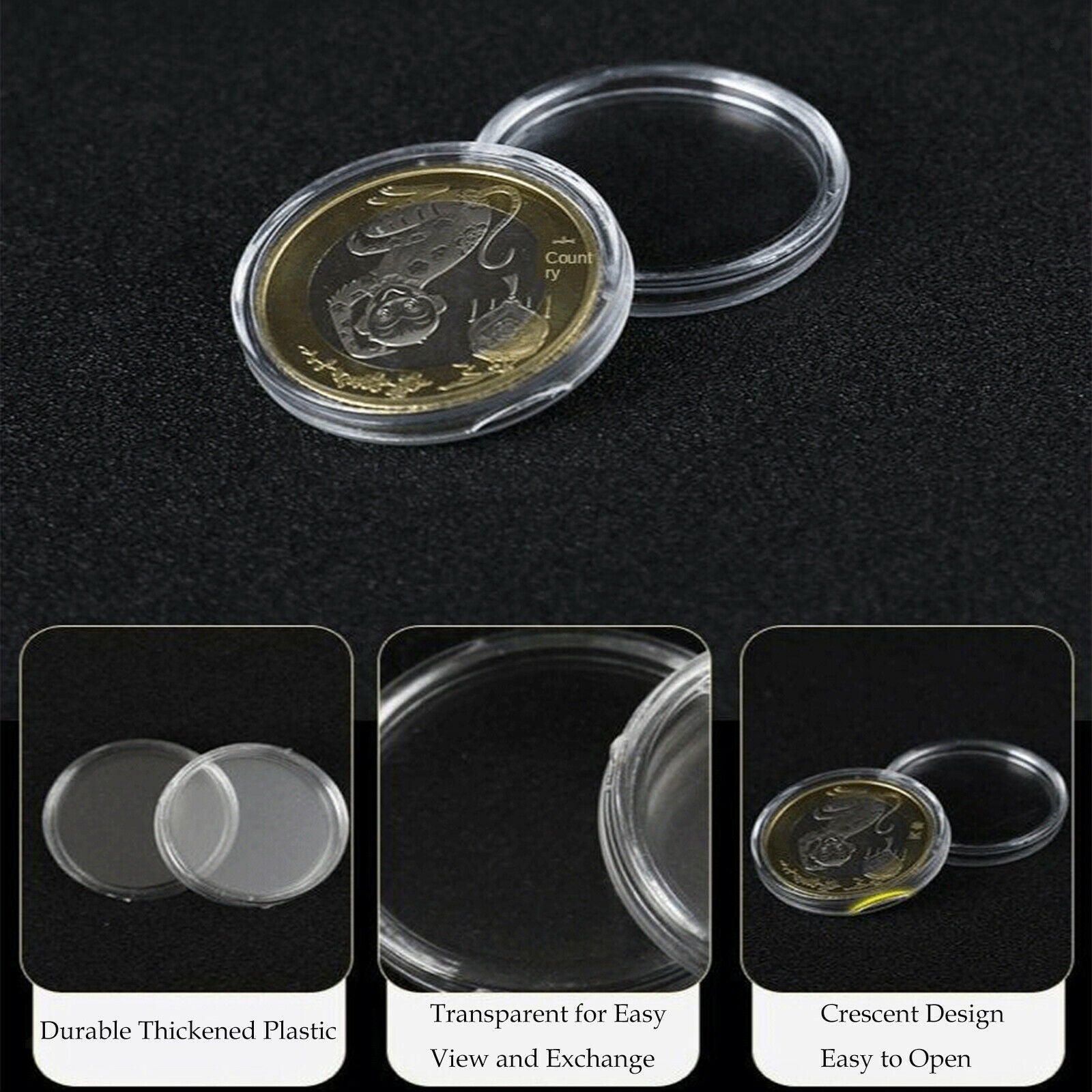 100pc Coin Capsules Round Plastic Coin Holder Case for Coin Collection Supplies,