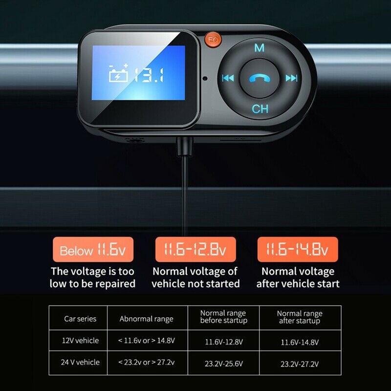 Car FM Transmitter Bluetooth 5.0 Handsfree Stereo AUX Audio MP3 Player USB TypX8