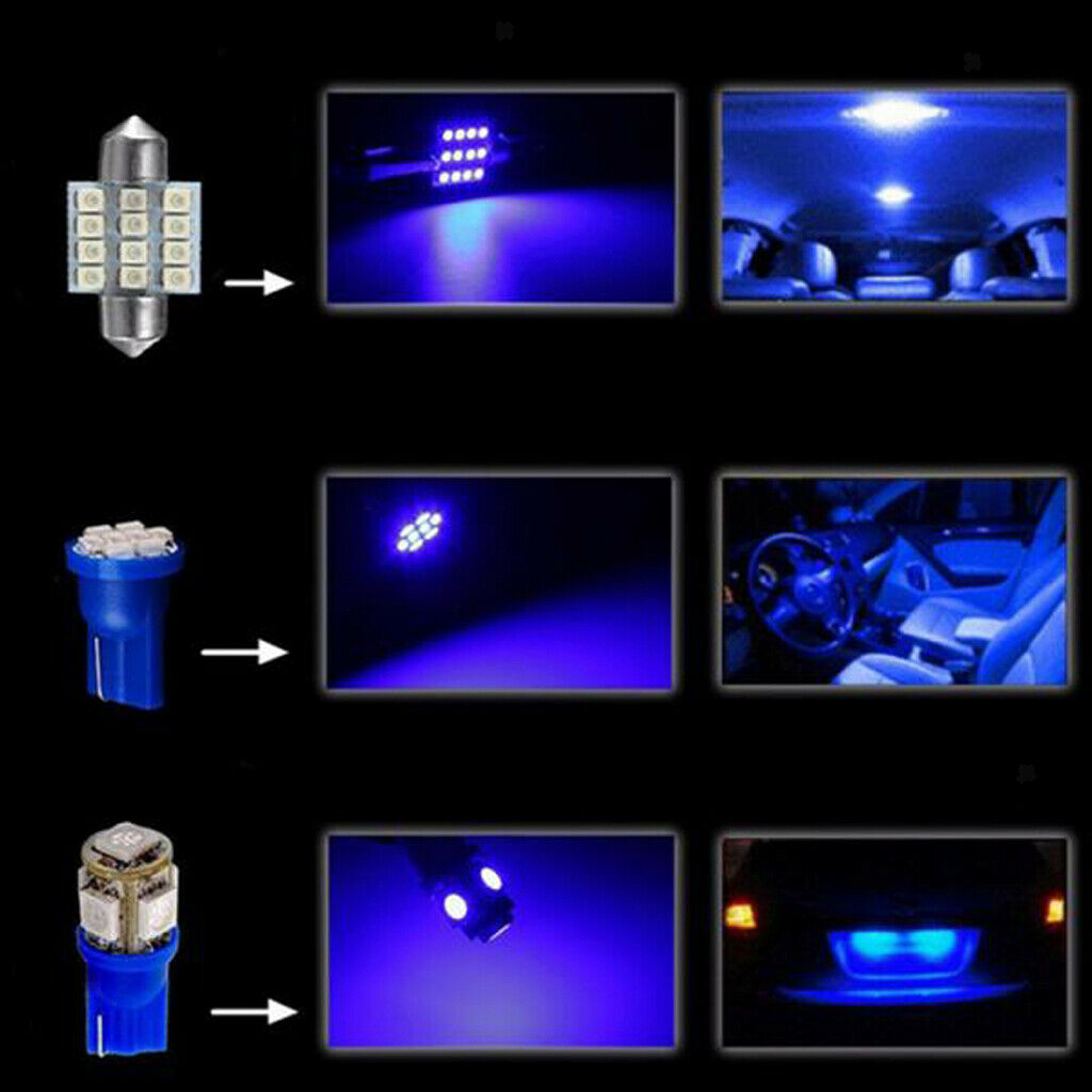 11 Pieces Universal Blue LED Lights Interior T10 & 31mm Map Dome Light Lamp