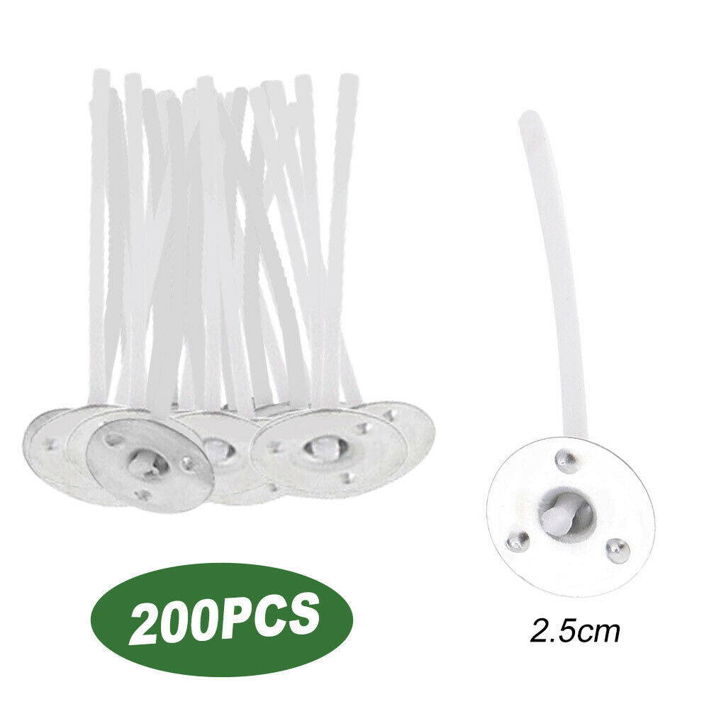 200x 2.5/3/3.5cm Pre Waxed Tabbed Candle Wick W/Sustainers for Candle Making -