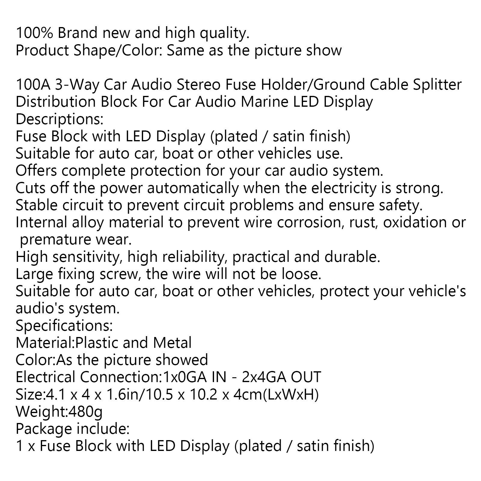 LED Display 1x0 IN 2x4GA OUT Distribution Block Fuse Holder for Car Audio Marine