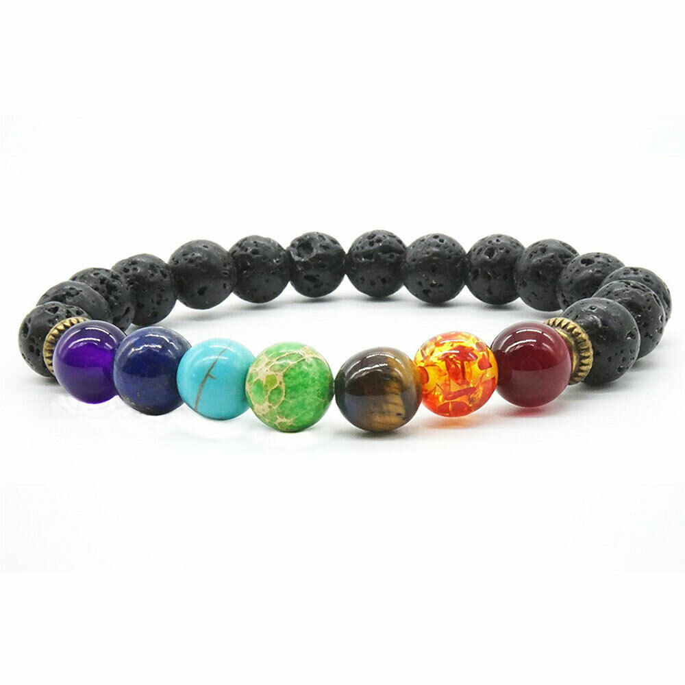 Bracelet + Necklace« Healing Of 7 Chakras » IN Stones Lava - New