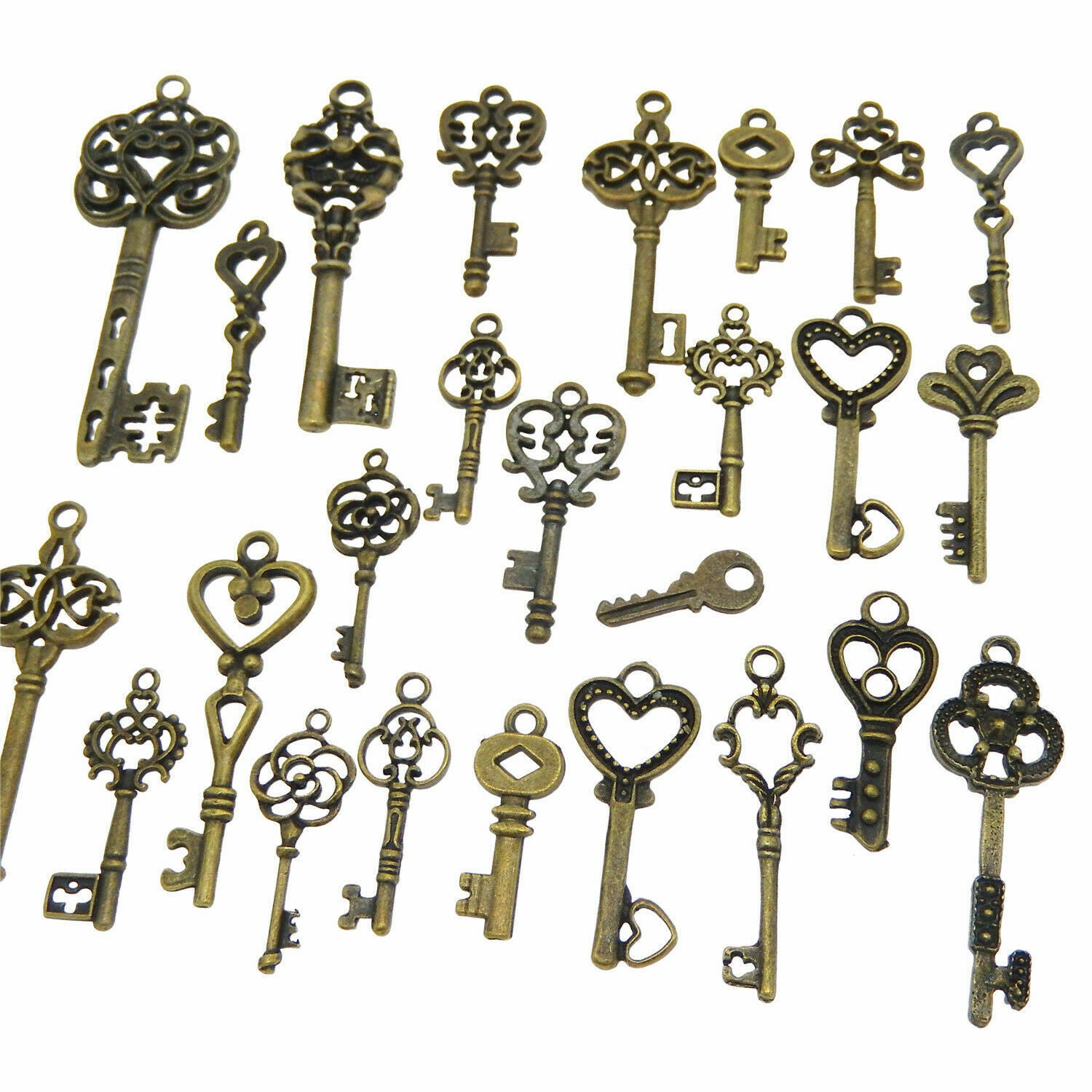 24 Mix Lot Antiqued Bronze Retro Alloy Key Pendant Charm DIY Jewelry Craft 2-5cm