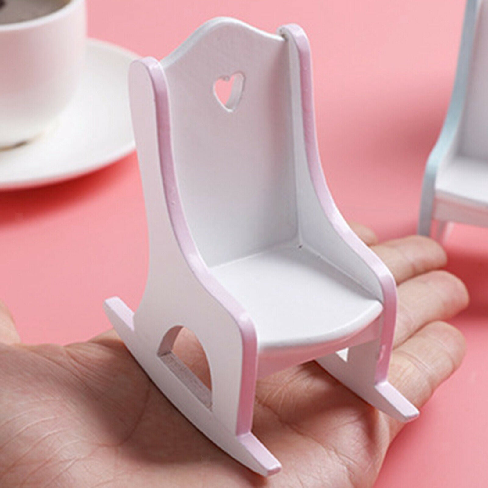 2Pcs Wooden 1:12 Scale Miniatures Rocking Chair Furniture Accessories Crafts
