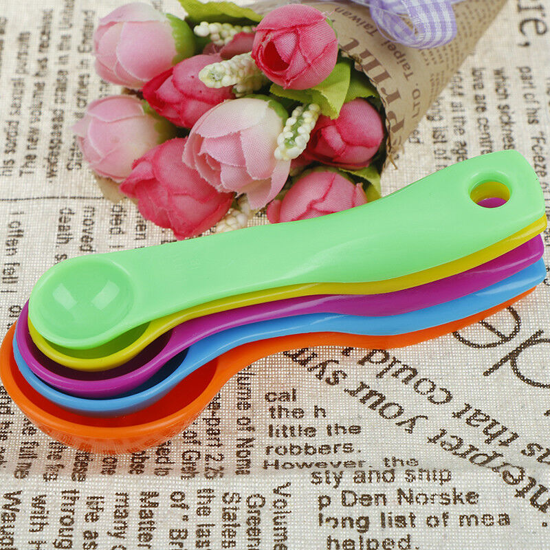 5x Plastic Measuring Spoons (1 / 2.5 / 5 / 7.5/ 15ml) Sugar Cake Baking Sp.l8