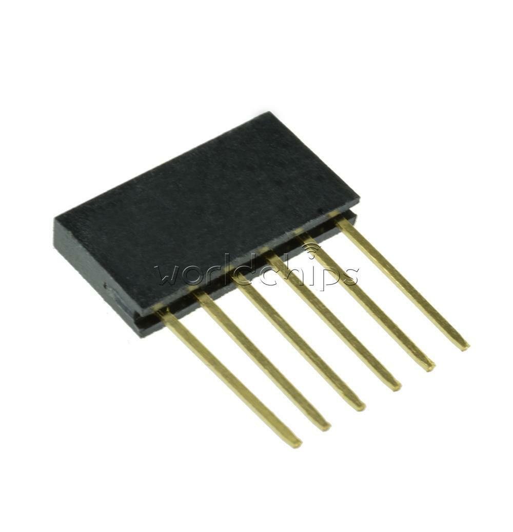 100pcs 2.54 mm 6 Pin Long Single Row Stackable Shield Female Header for Arduino