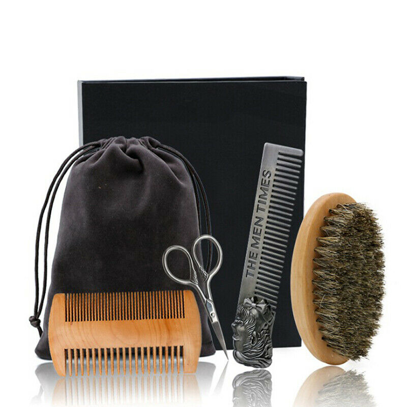 Beard Brush Set Double-sided Styling Comb Scissor Repair Modeling Cleaning CBDA