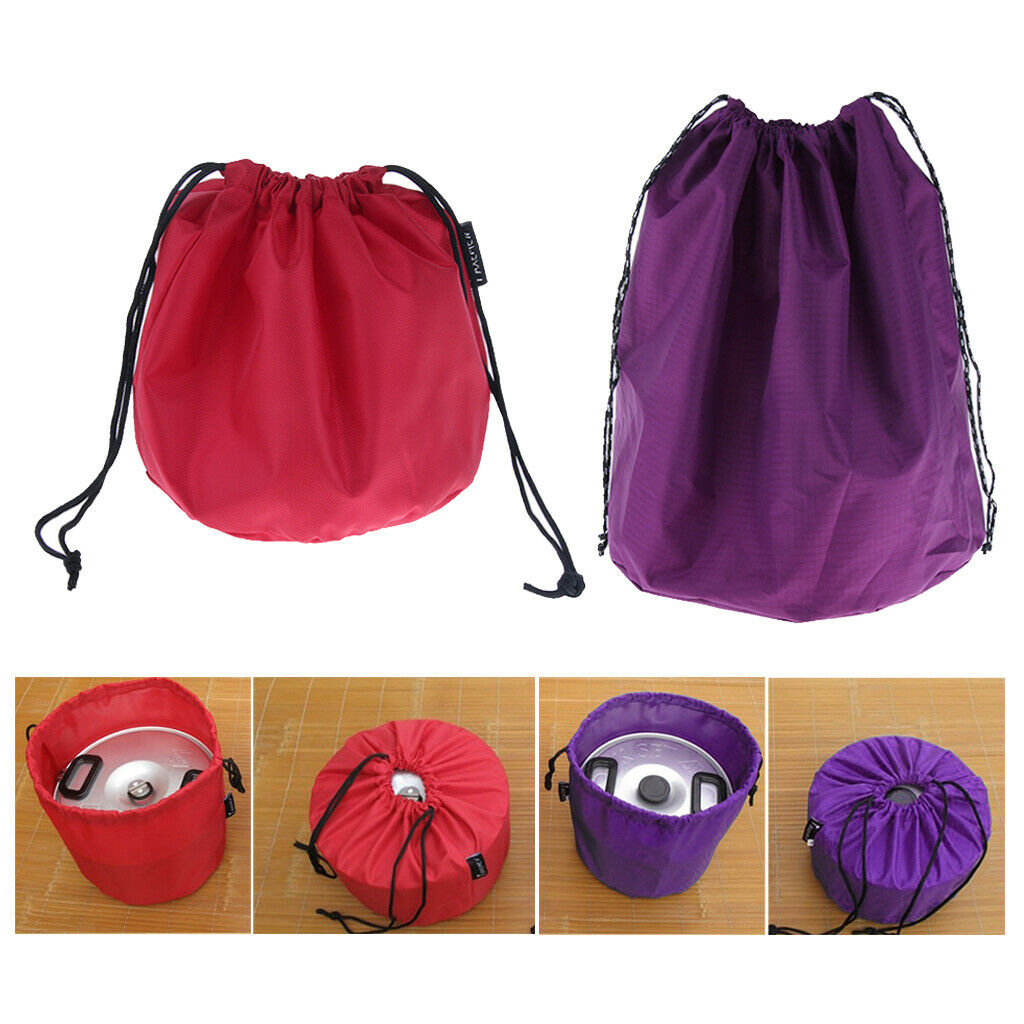 2x Plain Camping Tableware Drawstring Bags Picnic Dishes Organizer Container