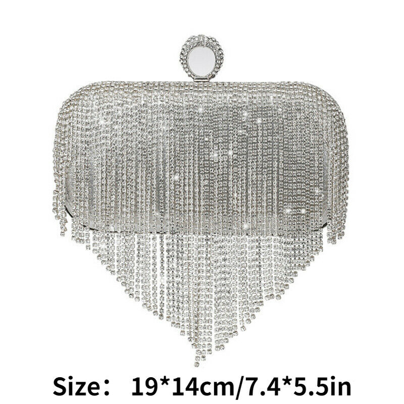 Crystal Tassel Handbag Womens Bling Clutch Bag Party Wedding Purses Wallet