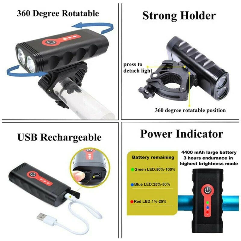 Y10 Bicycle Light USB Charging All-in-one Mountain Waterproof 2 LED Bike Light