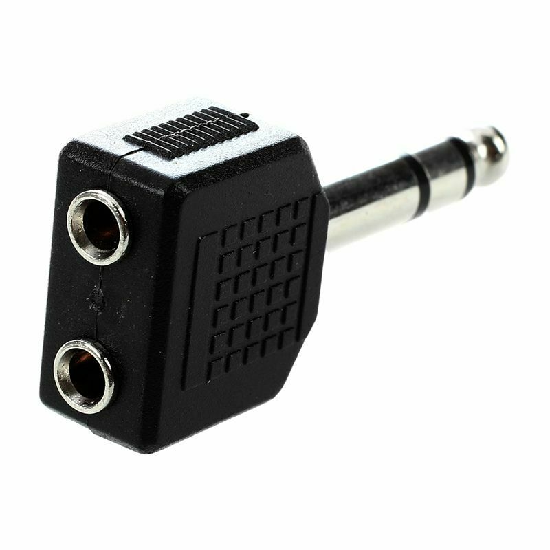 6.35mm Male Plug to Dual 3.5mm Stereo Jack Female Socket Splitter Connector N1Q5