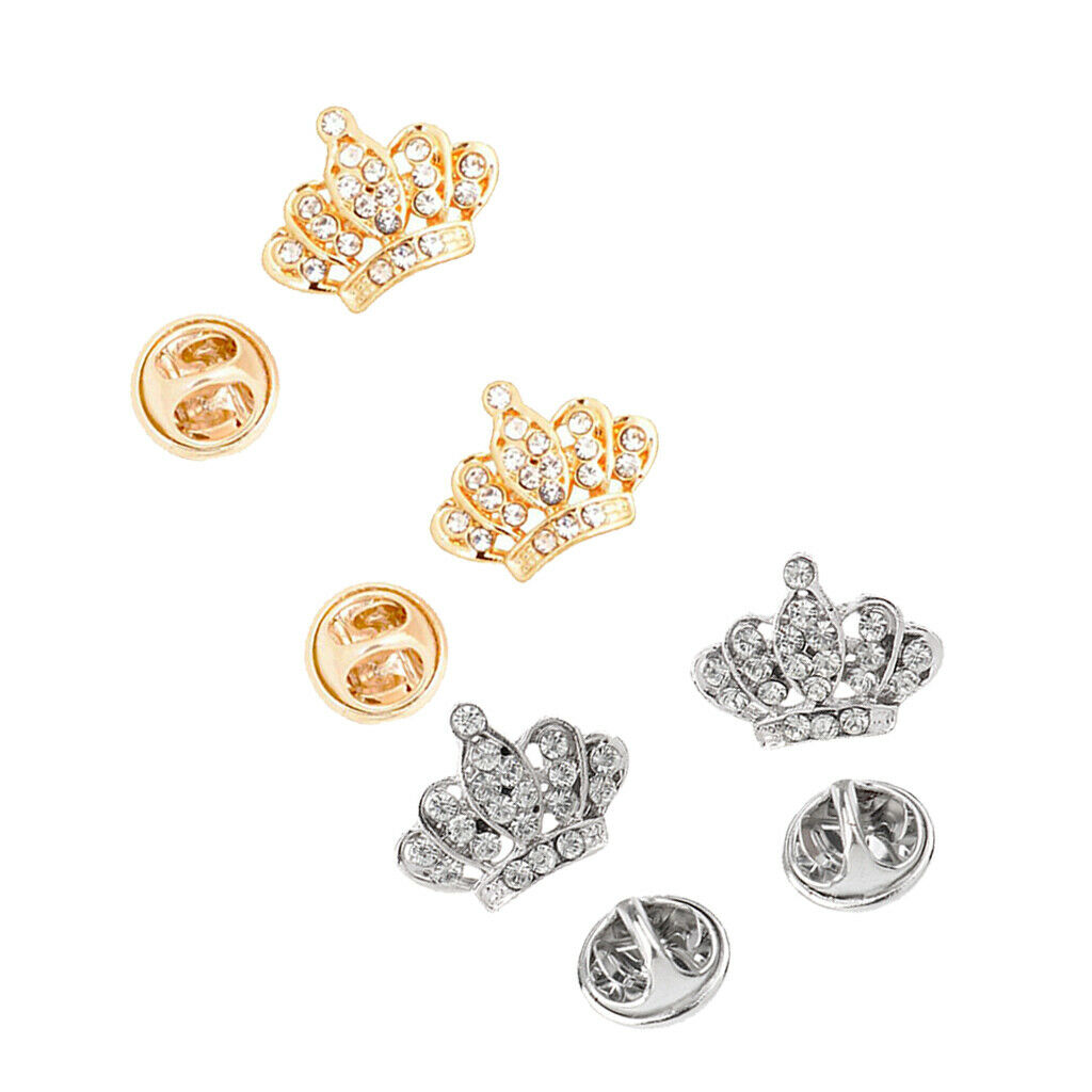 2 Pairs Luxury Crystal Royal Crown Brooch Suit Shirt Collar Pin Jewelry Gift