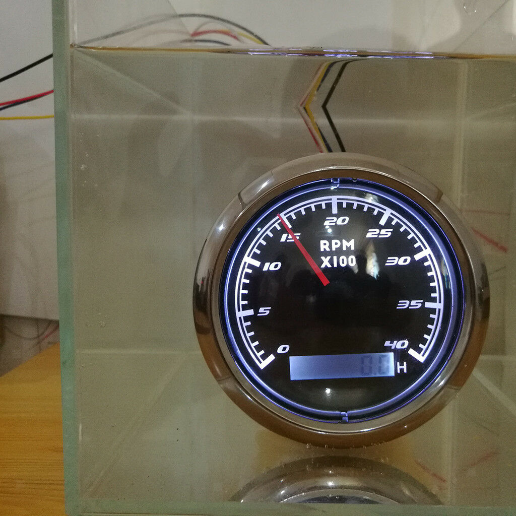 0-4000RPM Tachometer Gauge LCD Tacho Hour Meter 9-32V 85mm For Marine Boat