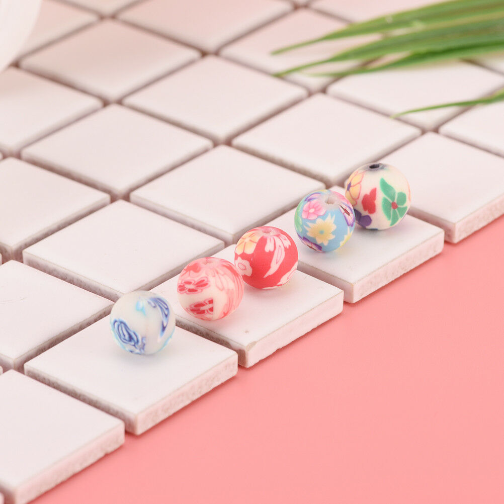 50x 10mm mixed flower polymer clay soft ceramics round diy finding loose .l8