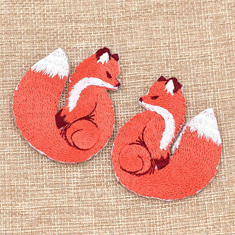 Pair Fox Patches Embroidery Iron On Rayon Fabric Applique DIY Sewing Craft Decor