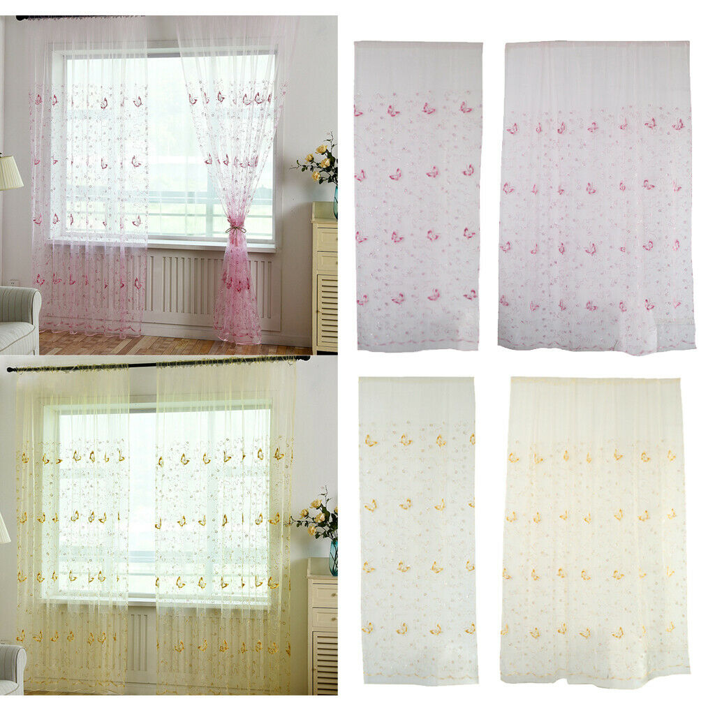 1 Piece Window Voile Sheer Curtain Valance Tiers  Pink_1x2.5m