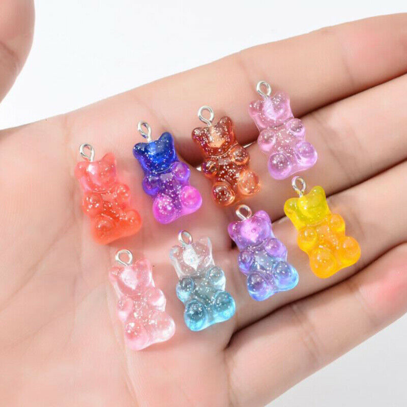 10Pcs Gummy Bear Charms Pendant Cartoon Bear Bead for DIY Crafts Jewelry Mak_DF