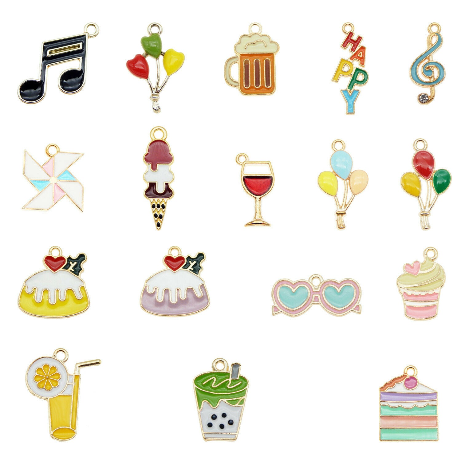 17PCS Assorted Enamel Plated Mixed Party Cake Drink Charms Pendant DIY Findings