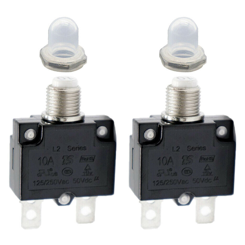 2Pieces 10Amp Circuit Breaker Manual Reset Thermal Overload Switch Fuse