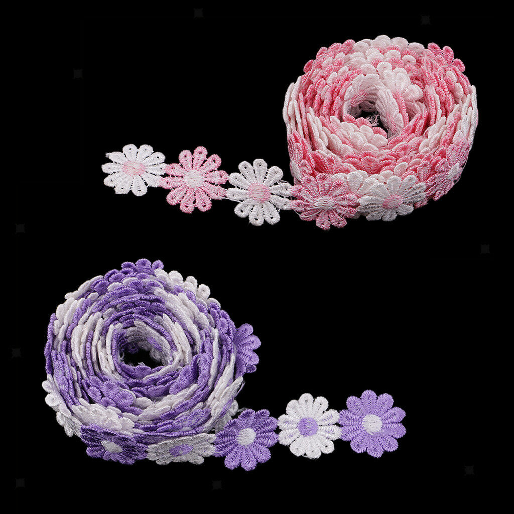 6 Yard Embroidered Daisy Lace Edge Trim Ribbon Wedding Applique Sewing Craft