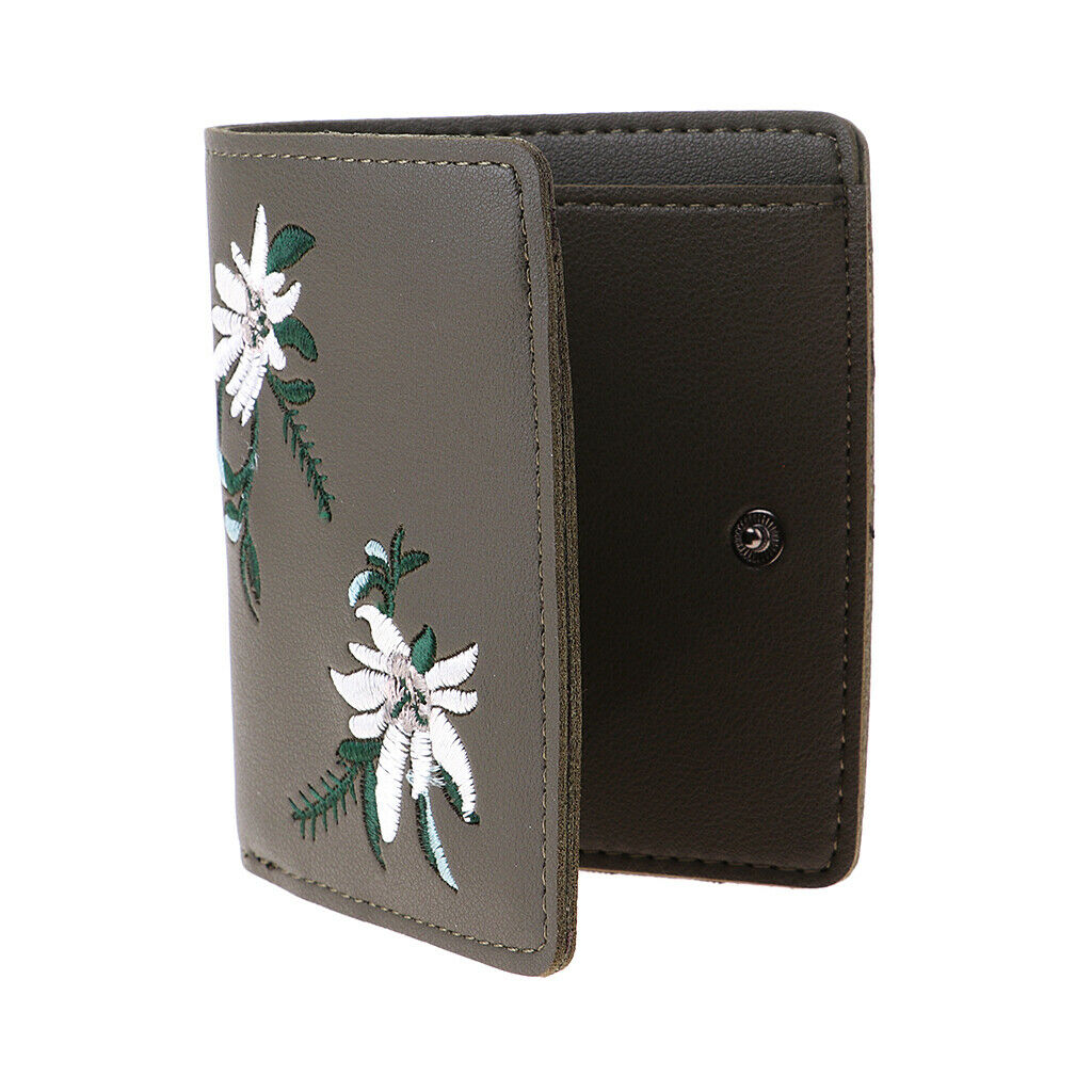 Women Girls Retro Embroidery Wallet Coin Card Holder Purse Bag Deep Green