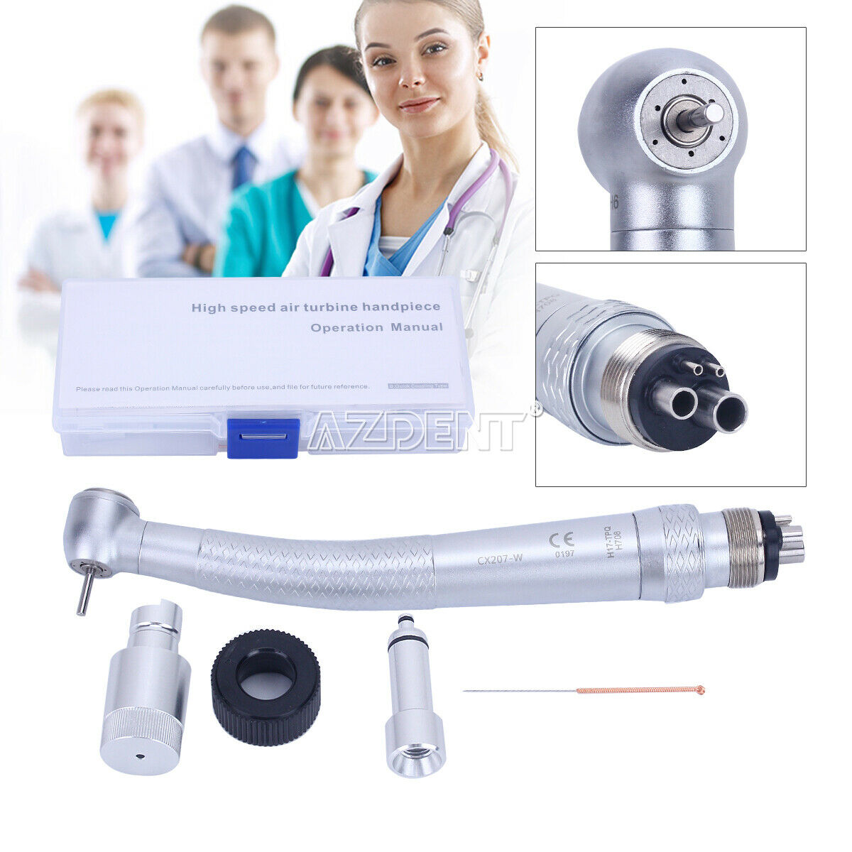 3Pc Dental Torque Head Push Type Handpiece 3 Spray Quick Coupling M4