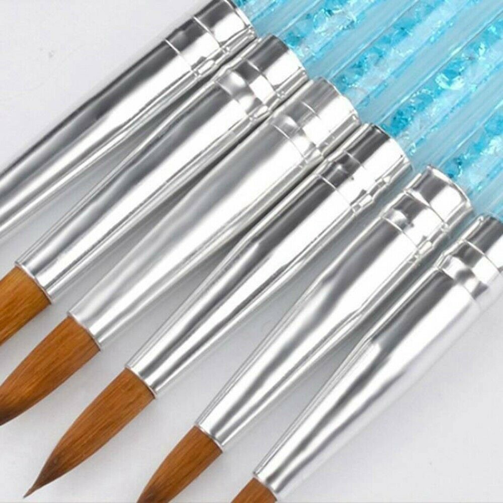6pcs/set Pure 100% Kolinsky Sable Acrylic Nail brush Crimped Round Metal Handle