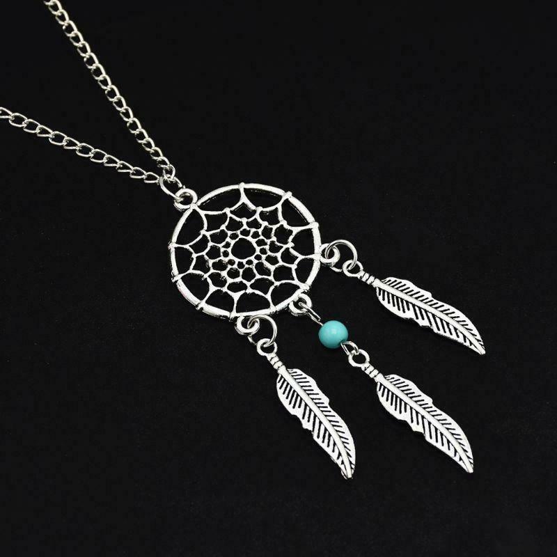 Women's Dangling Leave Charms Filigree Tribal Dream Catcher Pendant Necklace