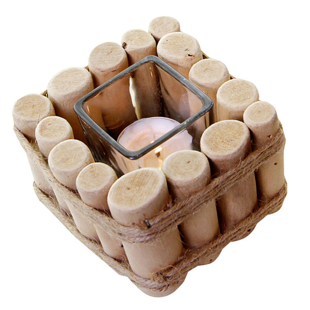 Wooden Square Candle Holder European Pastoral Style Wood Desk Ornament