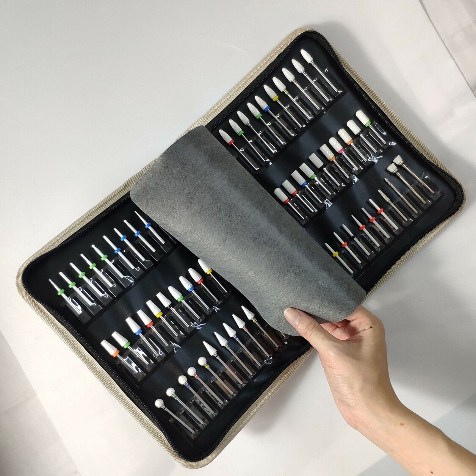 Portable Dust Proof Foldable Nail Drill Bits Holder Storage Bag Organizer