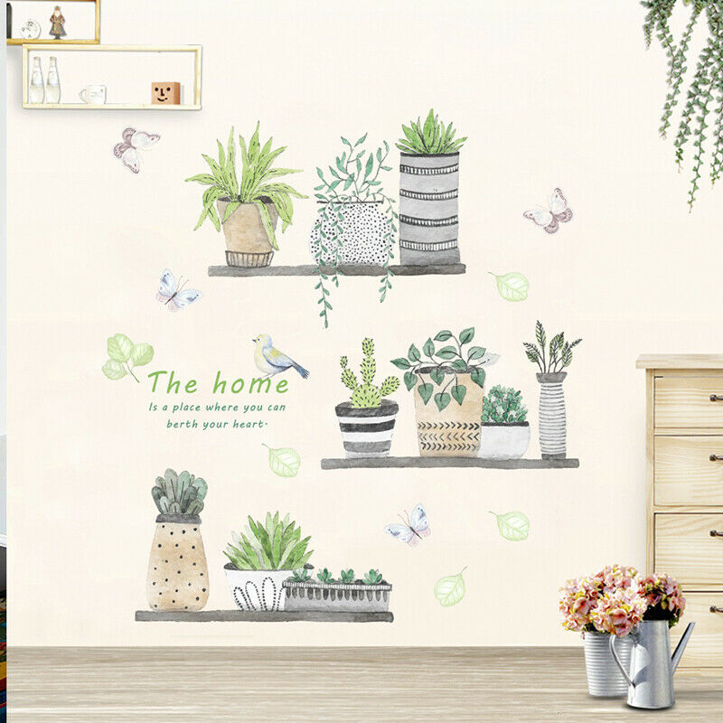 2pc Wall Stickers Green Plants Delicate Removable Wall Stickers Self Adhesive HN