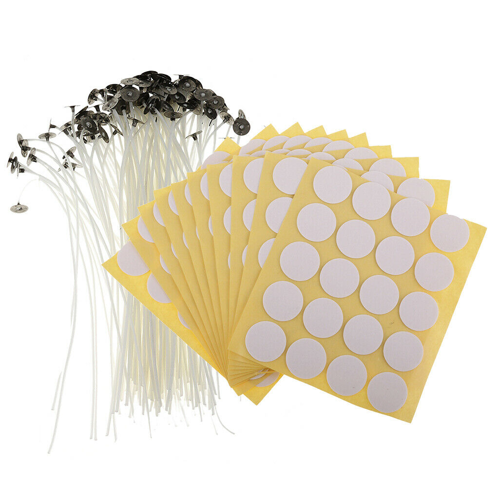 200 Pieces Natural White Candle Wicks with 200 Pieces Wick Stickers for