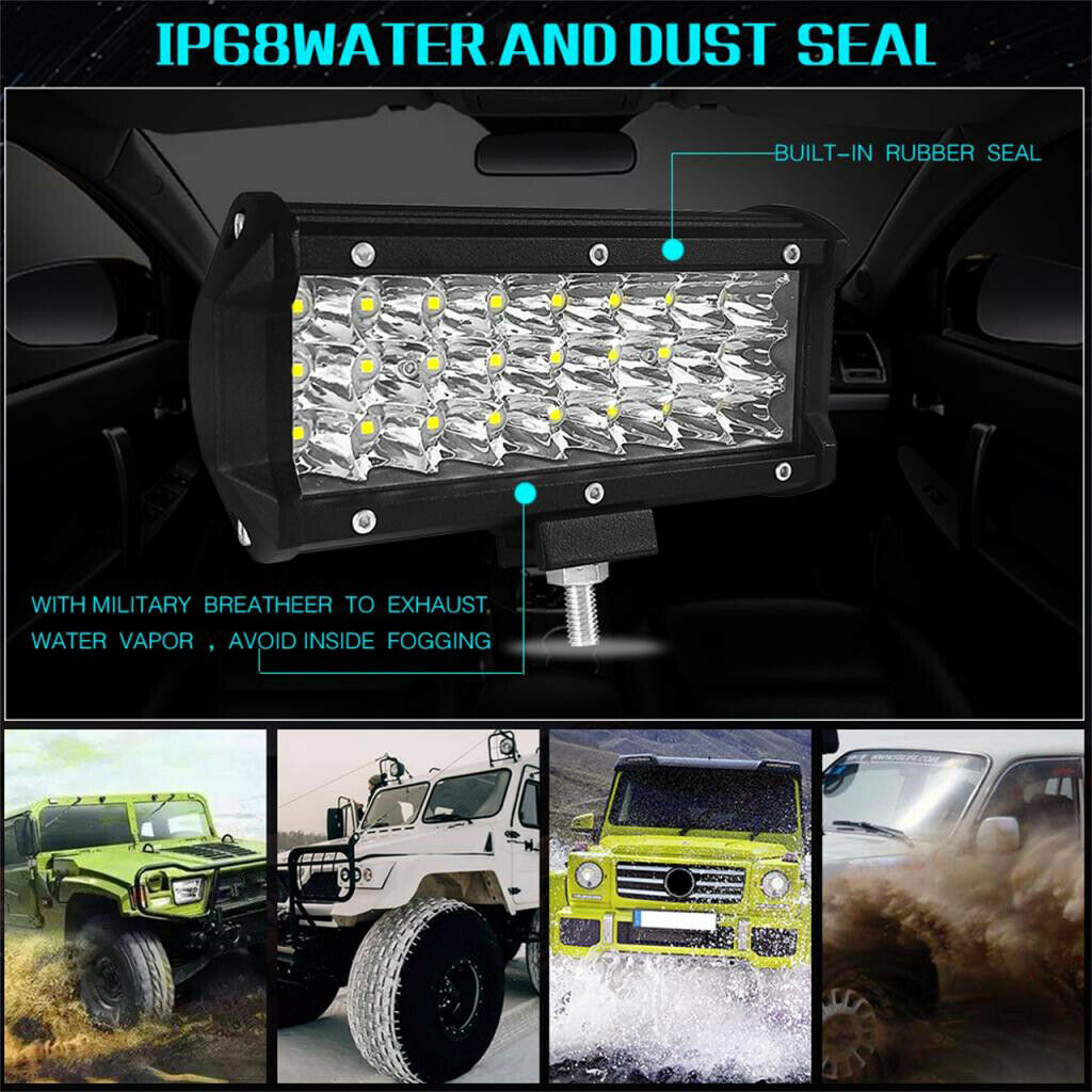 Car Tri Row 7inch 360W LED Work Light Bar Spot 4WD SUV Truck Driving Light