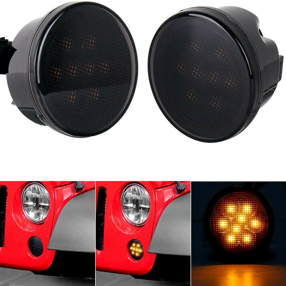 For Jeep Wrangler JK JKU 2007-2017 JK LED Turn Signal Lights Smoked Lens Amber