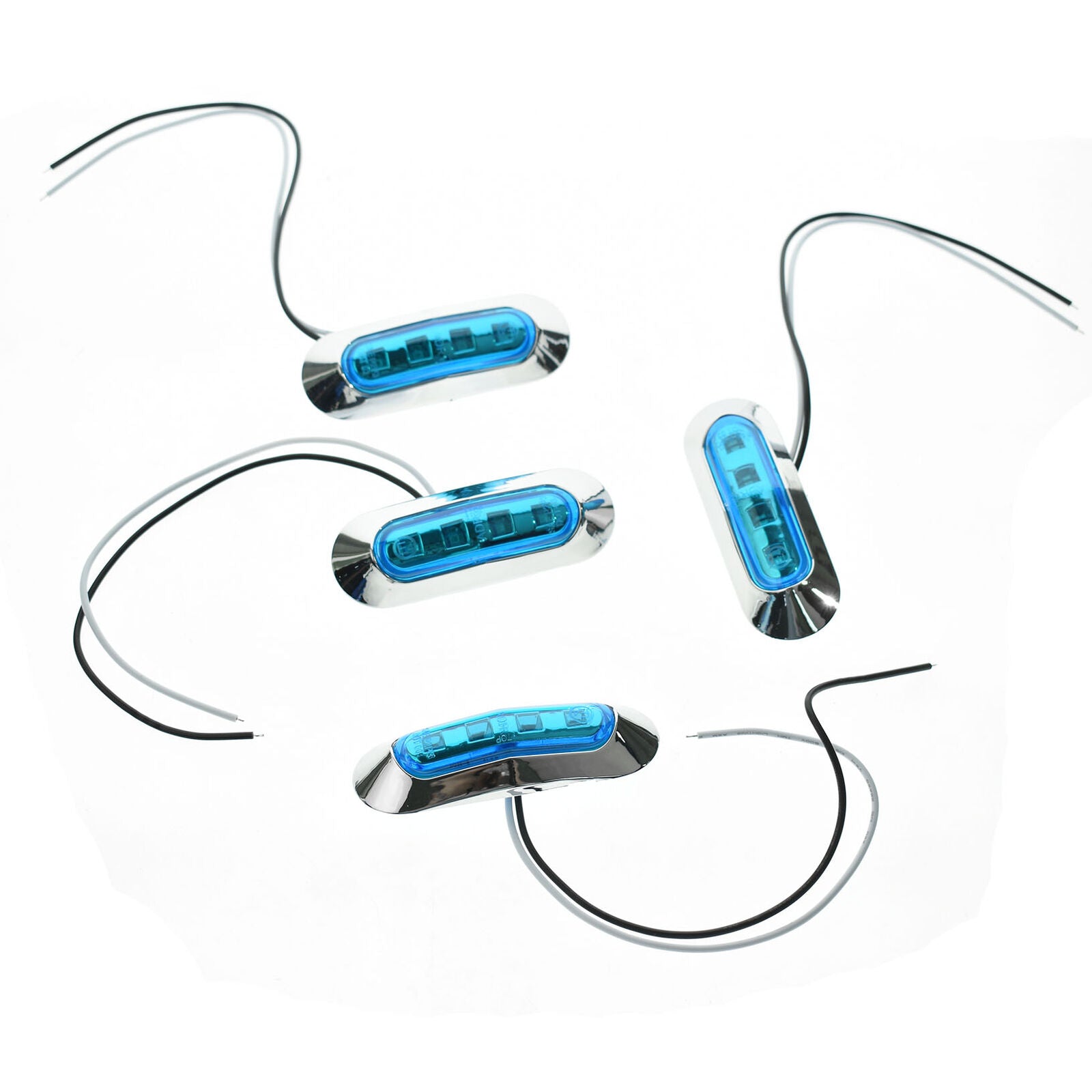 4x Marine Boat 4 LED Courtesy Lights Cabin Deck Walkway Stair Light Blue 12V