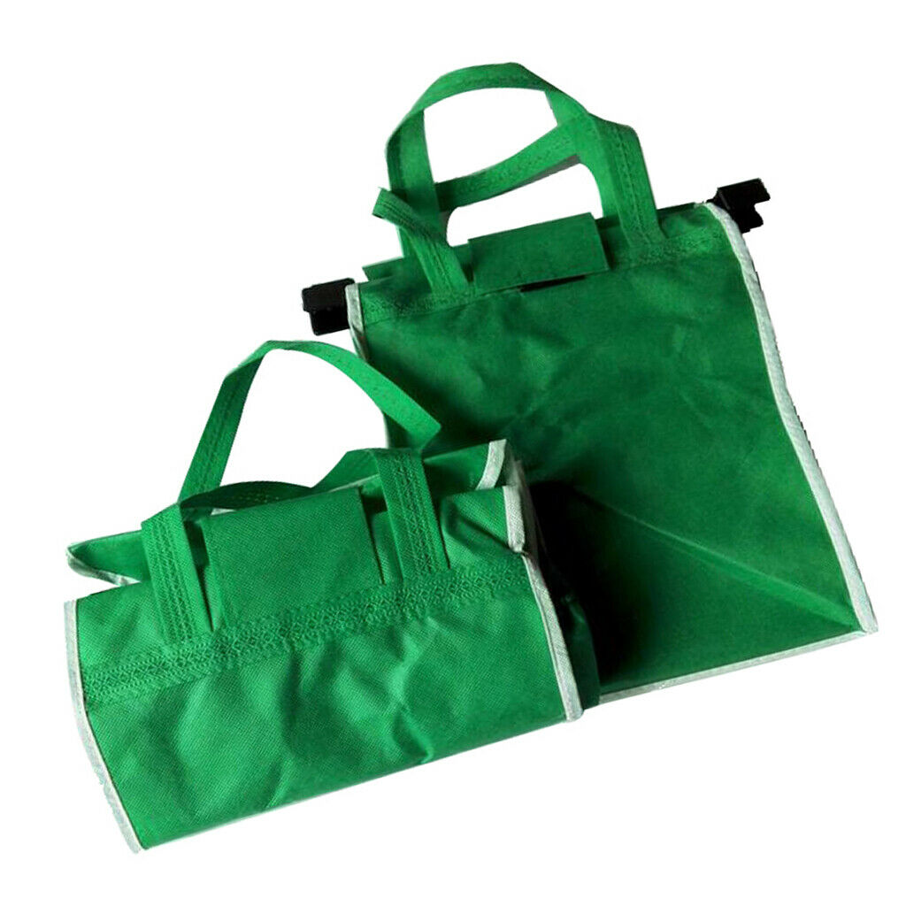 2Pcs Foldable Reusable Supermaket Shopping Cart Grab Bags with Clips