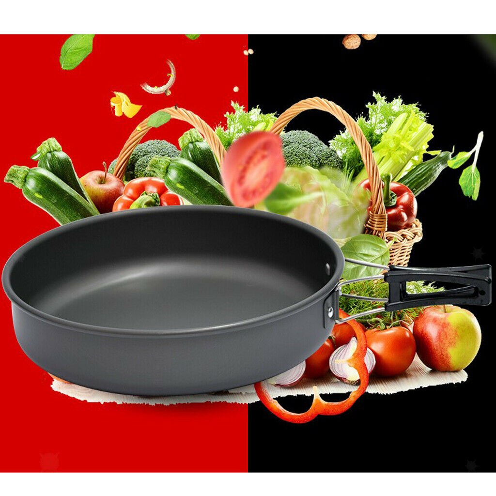 Portable Frying Pan Outdoor Camping Picnic Pot Cookware with Folding Handle