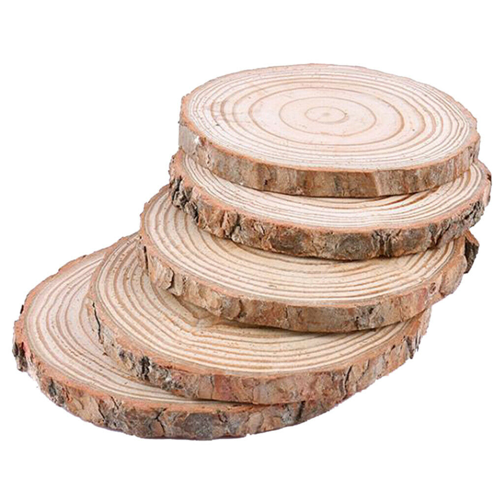 5pcs Unpainted Natural Wood Slices Chips Round Log Disc for DIY Craft 9-10cm