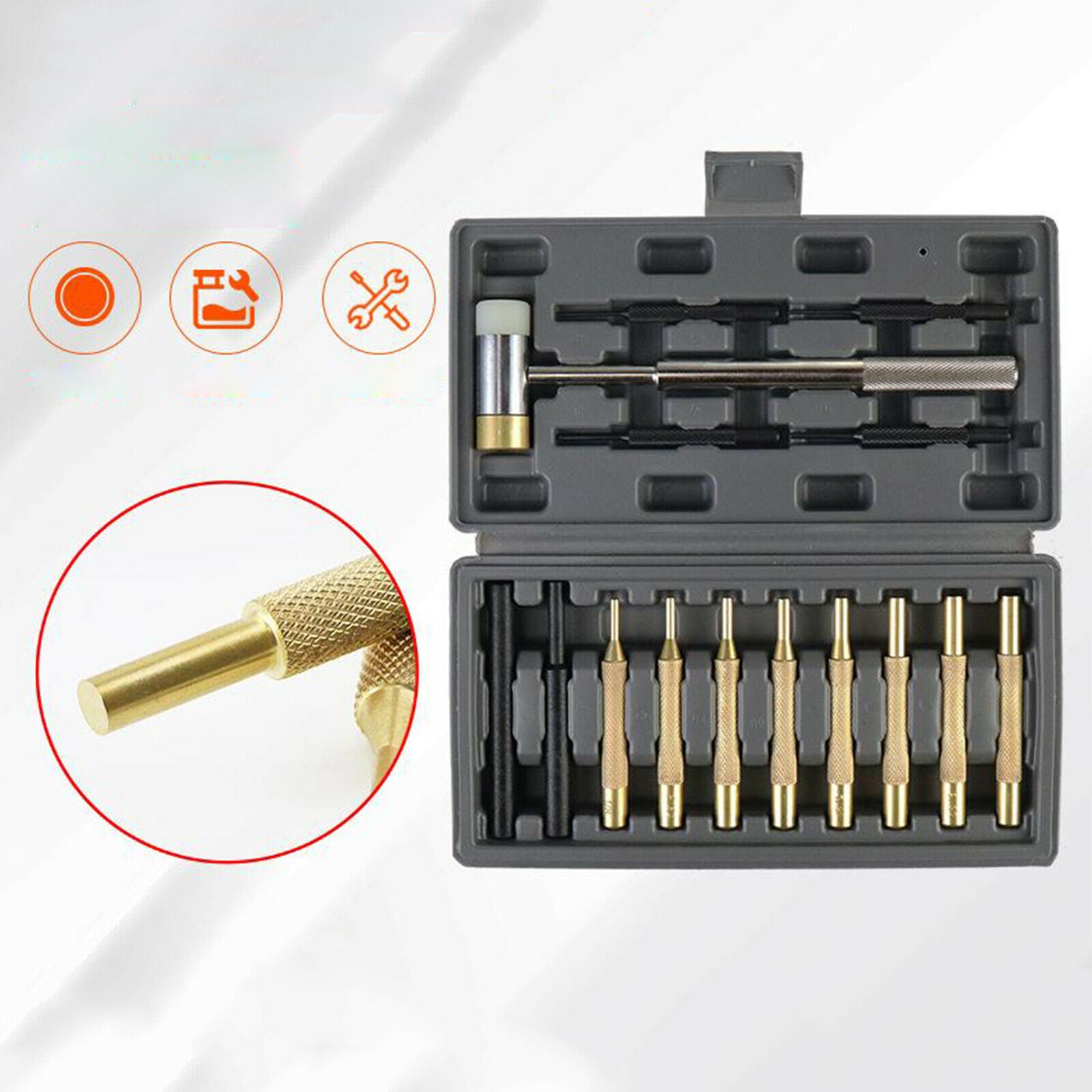 15 Piece Brass Punching Set And Double-sided Copper Hammer, Brass, Steel,