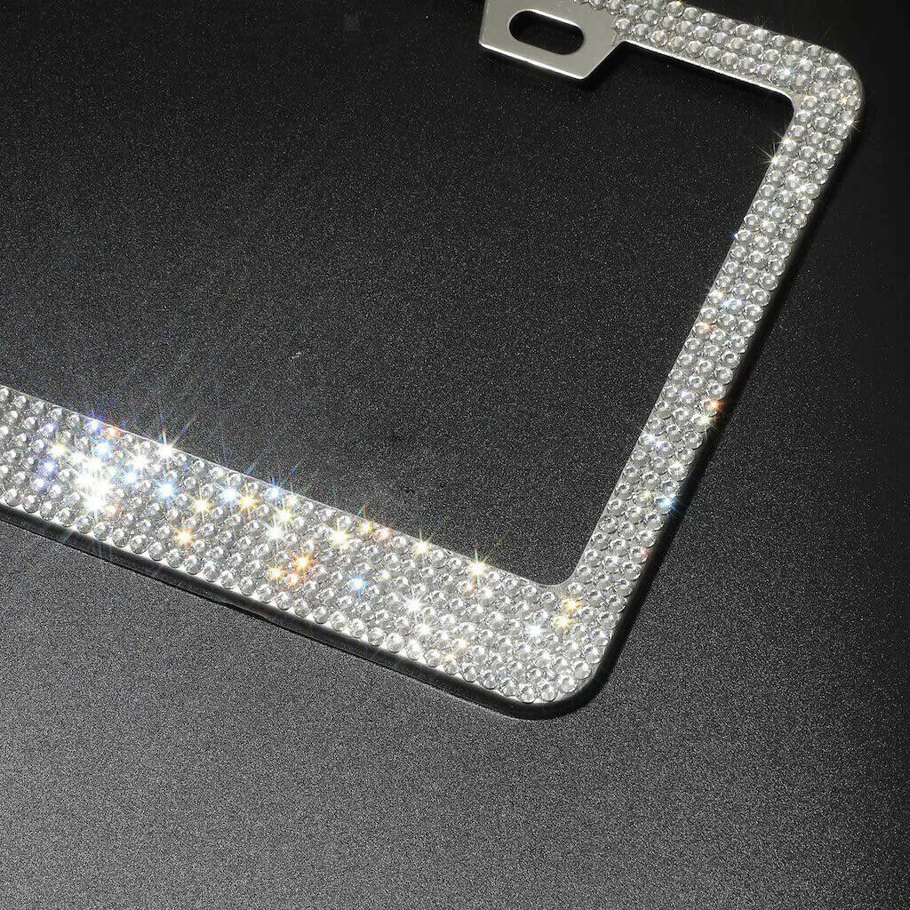 2pc Bling Crystal License Plate Frame Diamond Stainless Steel Handcrafted
