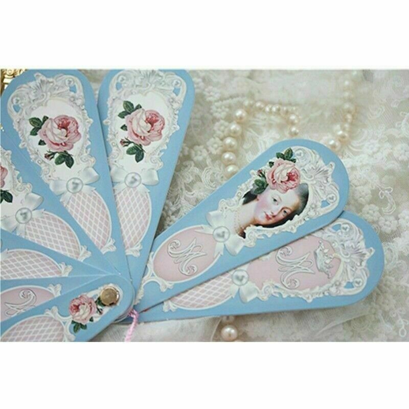 Women Lolita Hand Fan Folding Paper Queen Mary Floral Victoria Tassel Party NR9