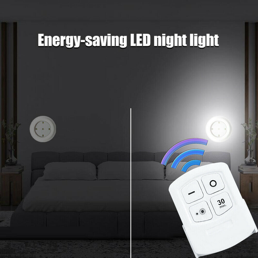 Wireless Stick On Puck LED Tap Light Remote Under Cabinet Closet Night Light 3pc