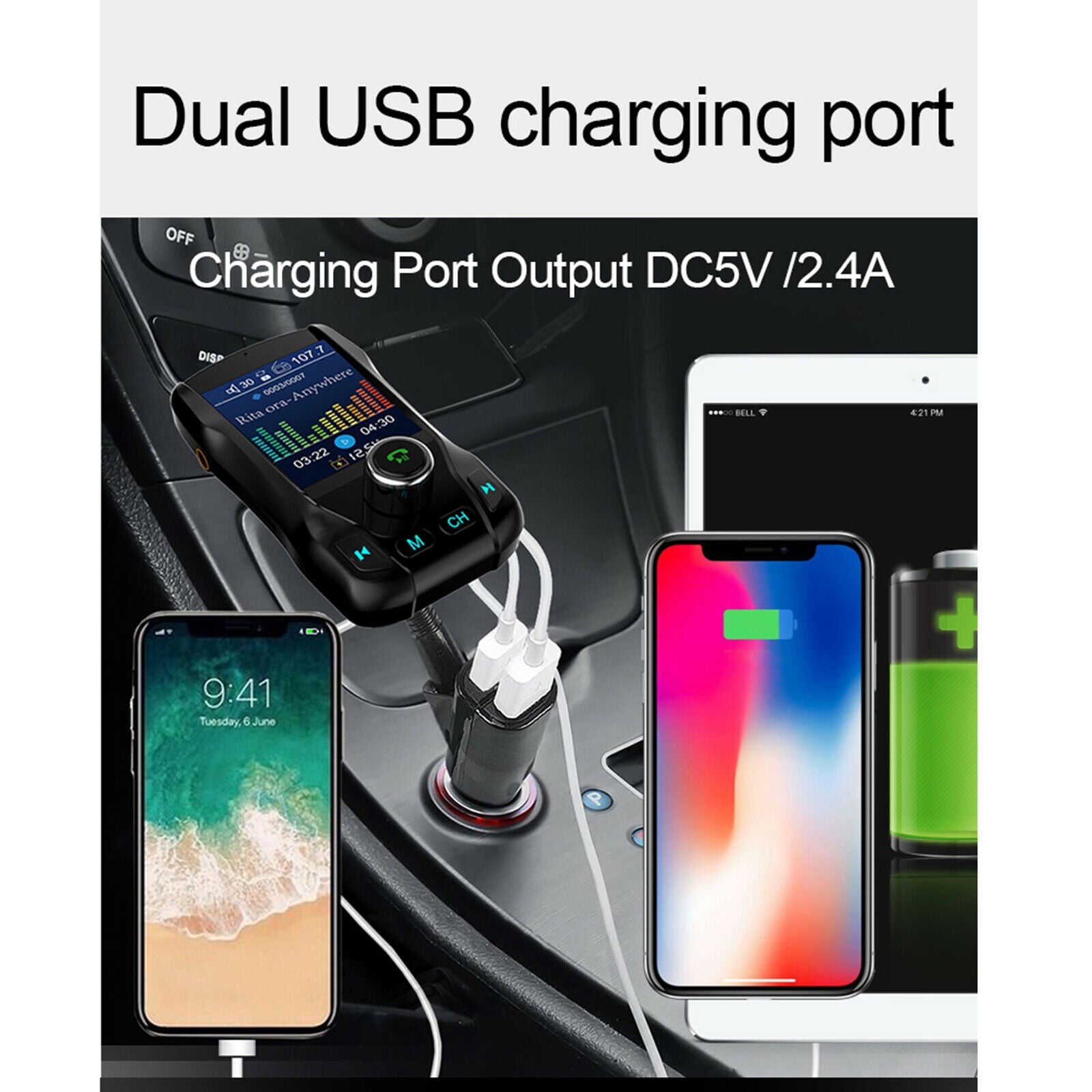 Car FM Transmitter Radio Car Adapter Car MP3 Player 2 Port USB Charge w/Mic