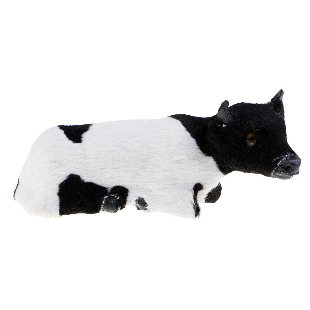 Faux Plush Cow Realistic Animal Figures Home Decor Christmas Gift 12x5x6cm